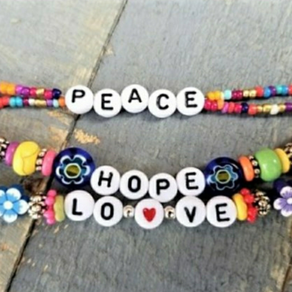 NEW! Artisan Peace, Hope & Love - Hand Crafted Colorful Beaded Bracelet Set - Picture 5 of 7